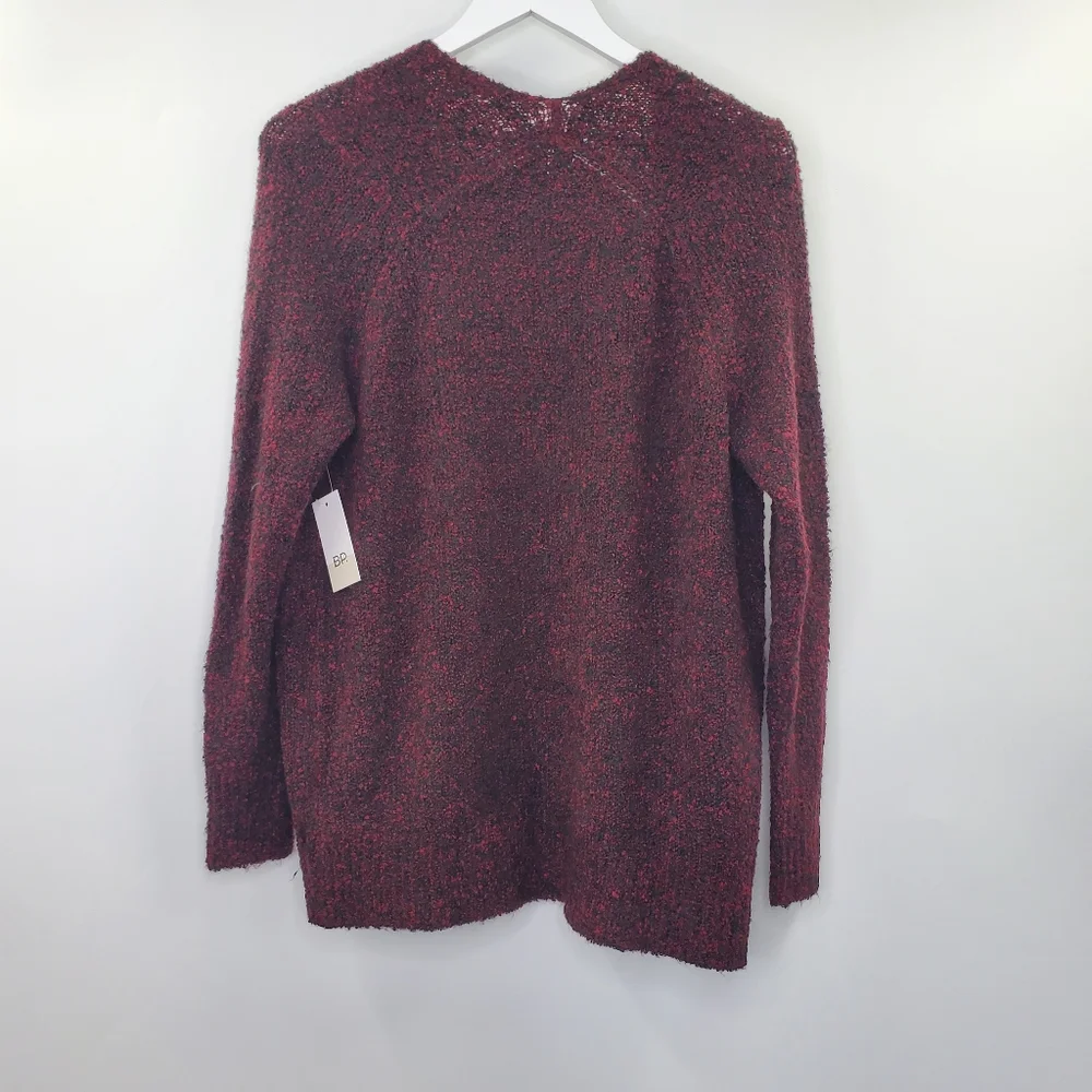 Nordstrom BP Bouclé Draped Cardigan Cozy Knit Burgundy Red Open NEW - Picture 6 of 8